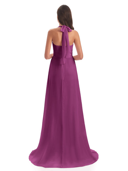 Ensley Court Train High-low Halter Chiffon Bridesmaid Dresses
