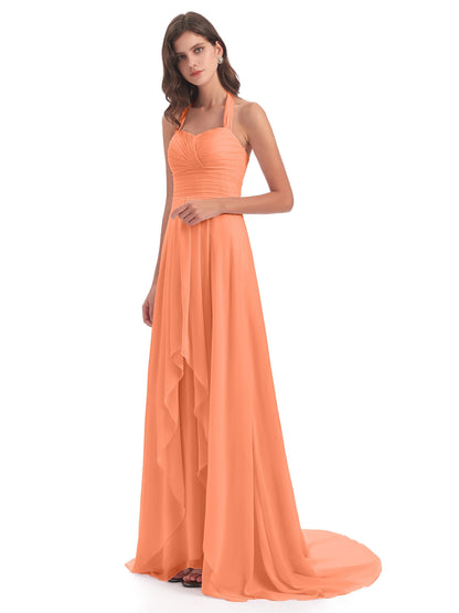 Ensley Court Train High-low Halter Chiffon Bridesmaid Dresses
