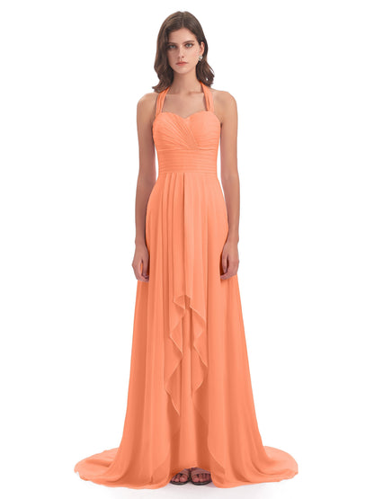 Ensley Court Train High-low Halter Chiffon Bridesmaid Dresses