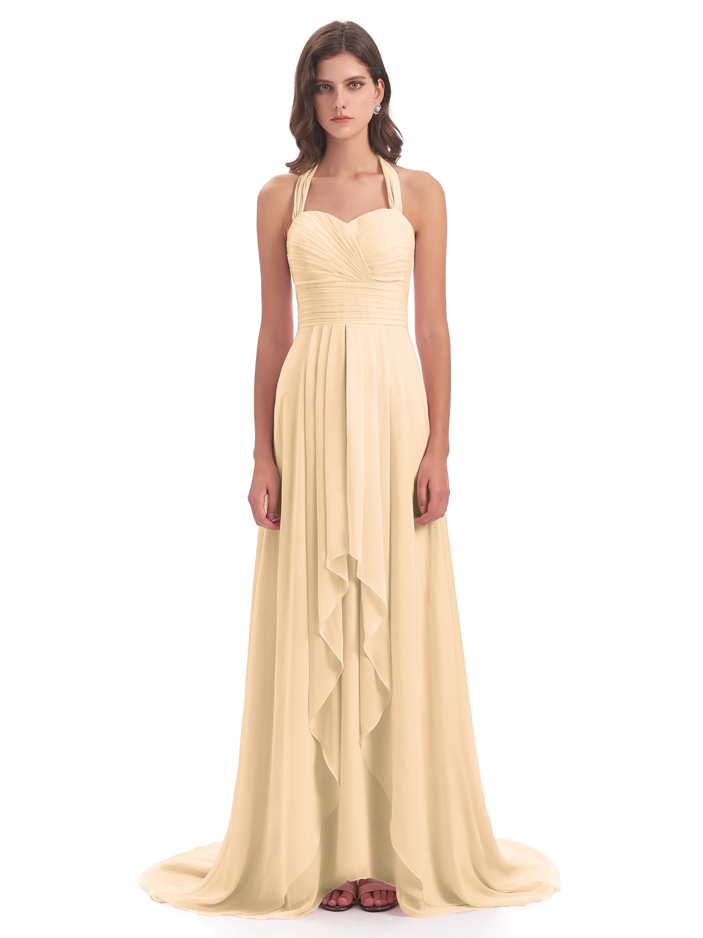 Ensley Court Train High-low Halter Chiffon Bridesmaid Dresses