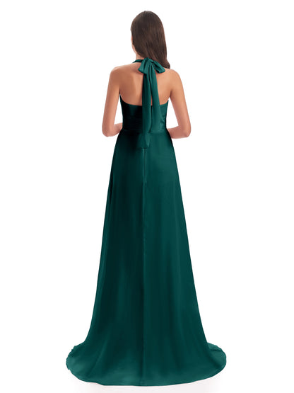 Ensley Court Train High-low Halter Chiffon Bridesmaid Dresses
