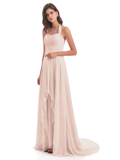 Ensley Court Train High-low Halter Chiffon Bridesmaid Dresses