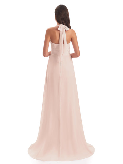 Ensley Court Train High-low Halter Chiffon Bridesmaid Dresses