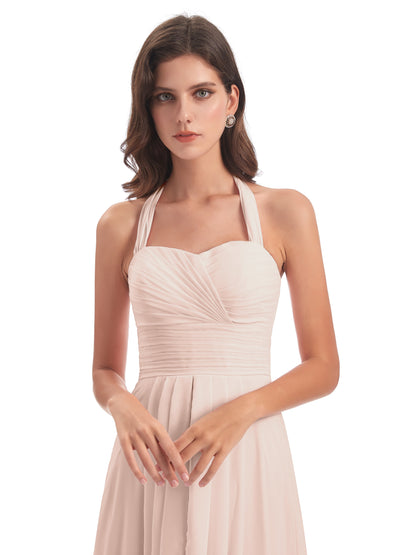 Ensley Court Train High-low Halter Chiffon Bridesmaid Dresses