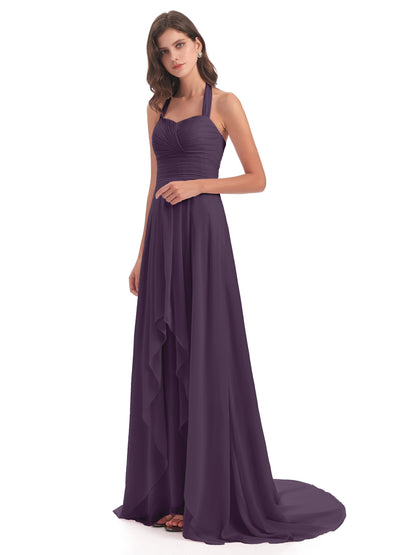 Ensley Court Train High-low Halter Chiffon Bridesmaid Dresses