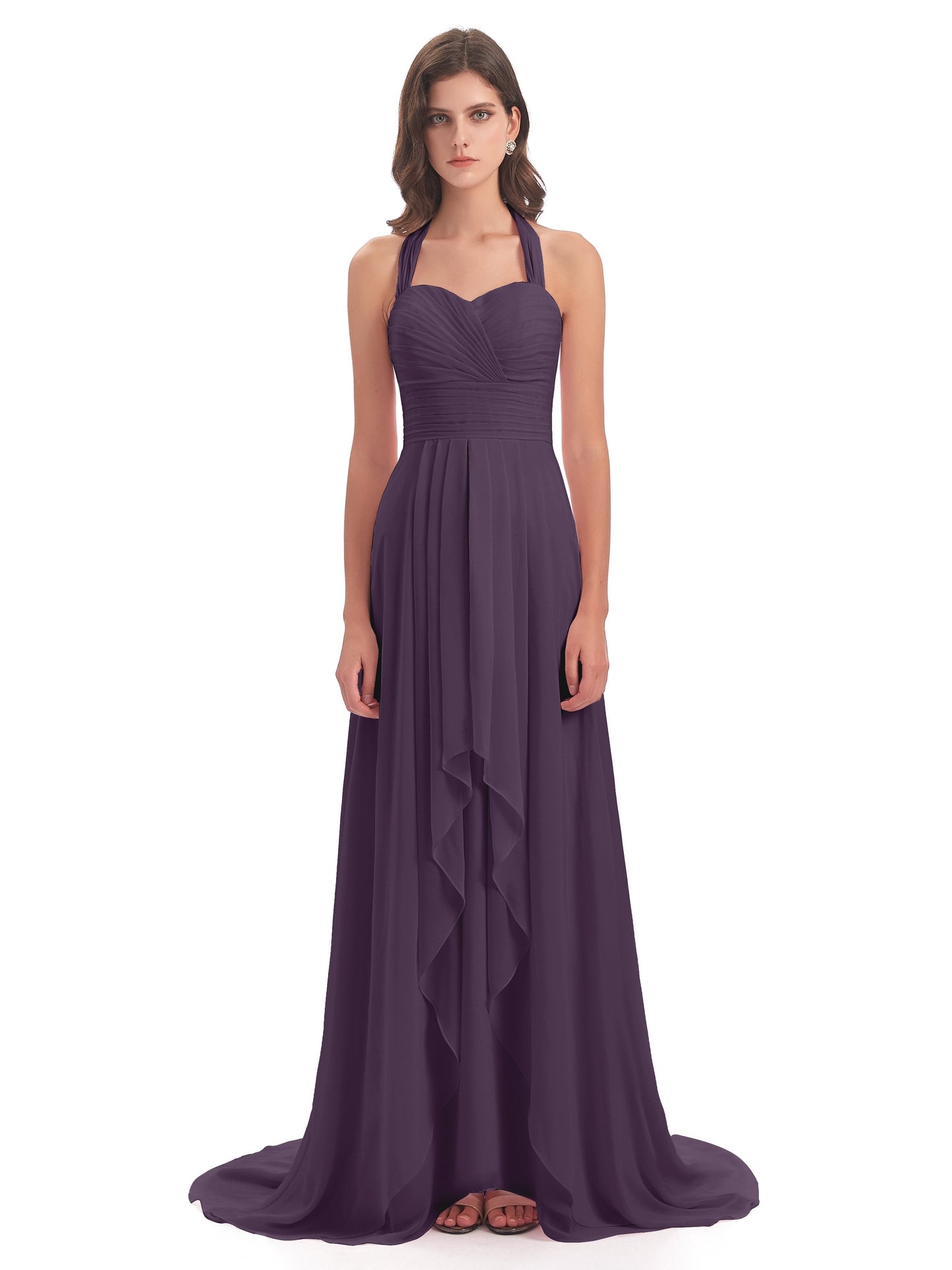 Ensley Court Train High-low Halter Chiffon Bridesmaid Dresses