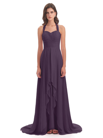 Ensley Court Train High-low Halter Chiffon Bridesmaid Dresses