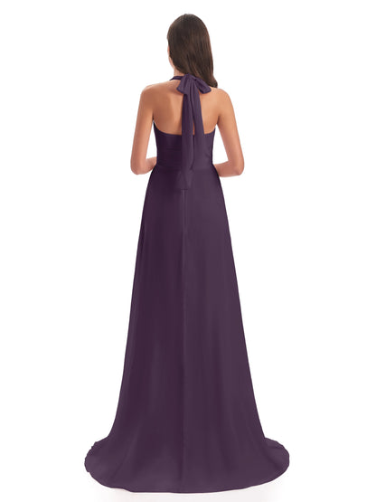 Ensley Court Train High-low Halter Chiffon Bridesmaid Dresses