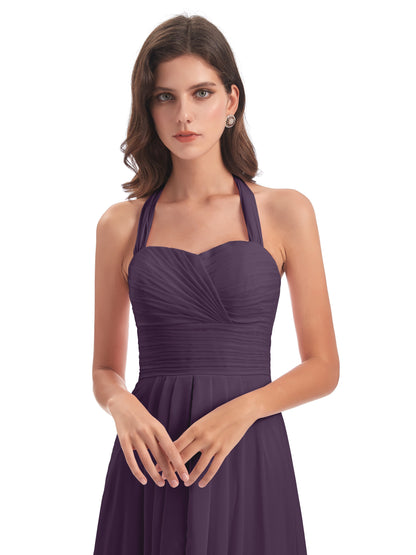 Ensley Court Train High-low Halter Chiffon Bridesmaid Dresses
