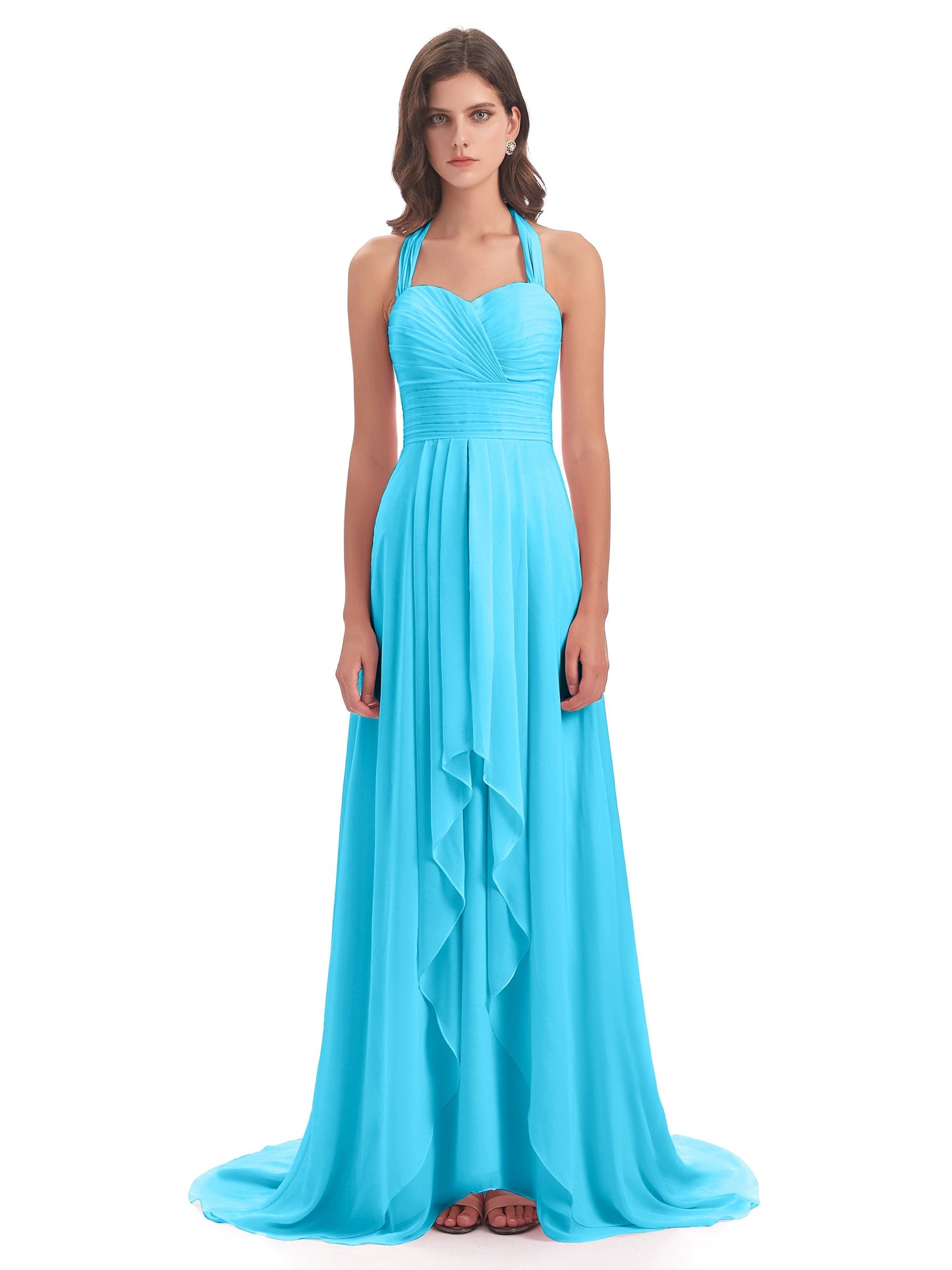 Ensley Court Train High-low Halter Chiffon Bridesmaid Dresses