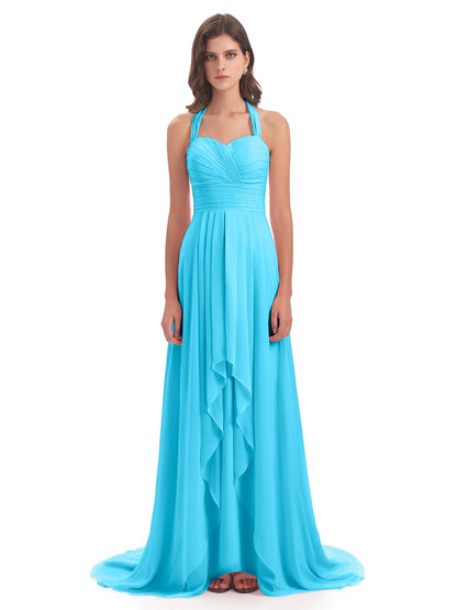 Ensley Court Train High-low Halter Chiffon Bridesmaid Dresses