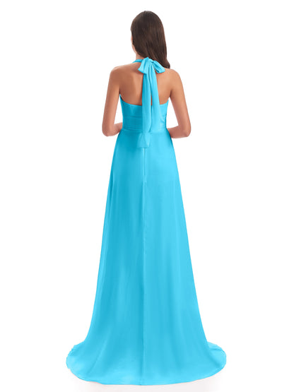 Ensley Court Train High-low Halter Chiffon Bridesmaid Dresses