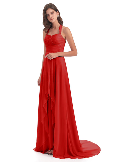Ensley Court Train High-low Halter Chiffon Bridesmaid Dresses