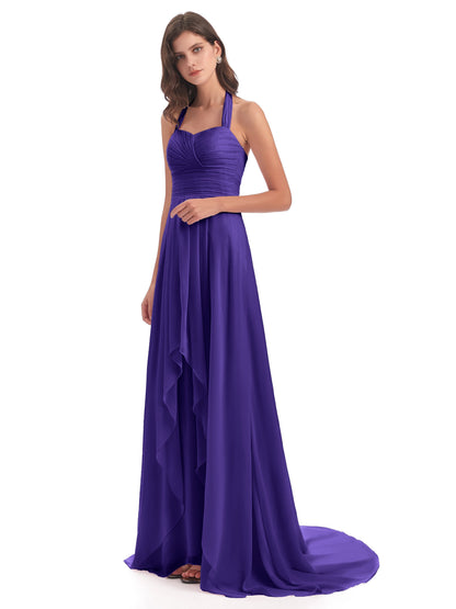 Ensley Court Train High-low Halter Chiffon Bridesmaid Dresses