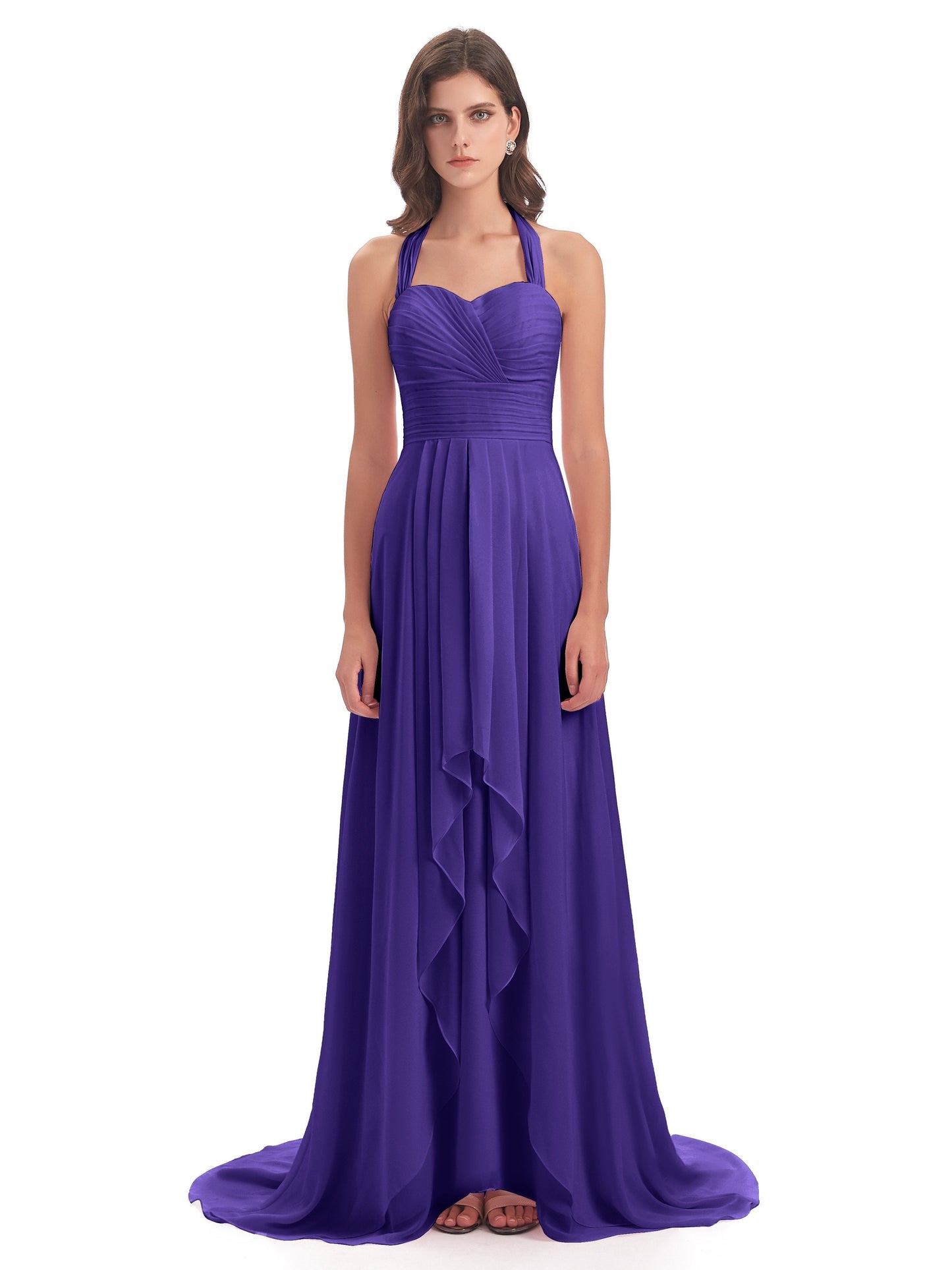 Ensley Court Train High-low Halter Chiffon Bridesmaid Dresses