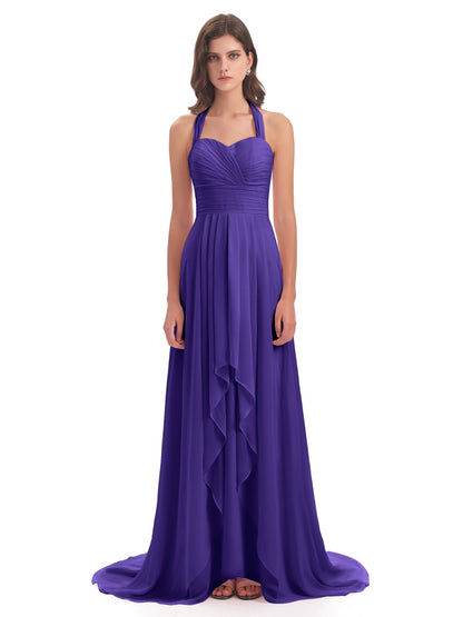 Ensley Court Train High-low Halter Chiffon Bridesmaid Dresses