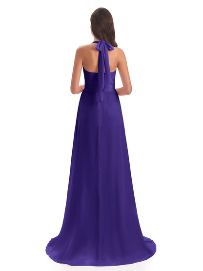 Ensley Court Train High-low Halter Chiffon Bridesmaid Dresses