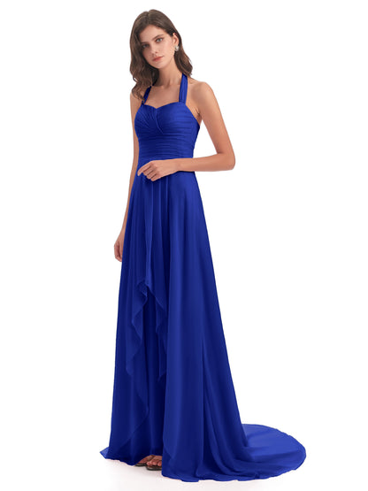 Ensley Court Train High-low Halter Chiffon Bridesmaid Dresses