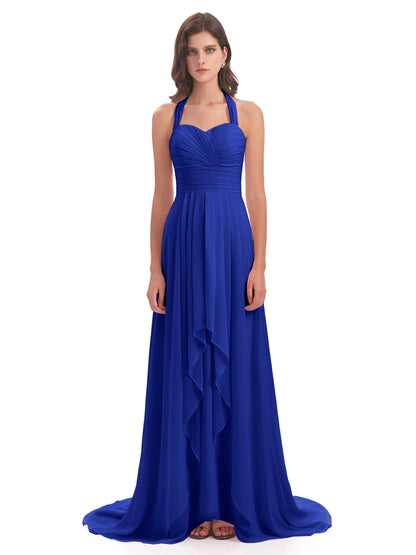 Ensley Court Train High-low Halter Chiffon Bridesmaid Dresses