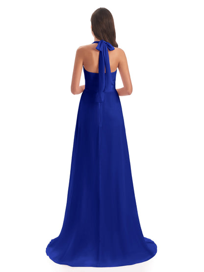 Ensley Court Train High-low Halter Chiffon Bridesmaid Dresses