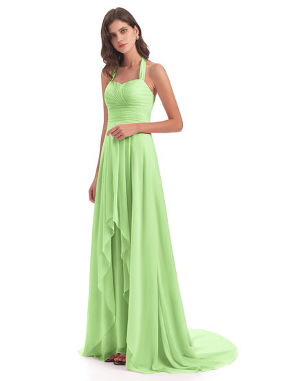 Ensley Court Train High-low Halter Chiffon Bridesmaid Dresses