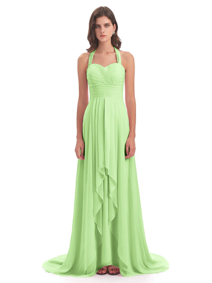 Ensley Court Train High-low Halter Chiffon Bridesmaid Dresses