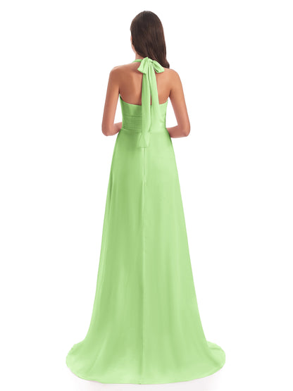 Ensley Court Train High-low Halter Chiffon Bridesmaid Dresses