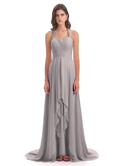 Ensley Court Train High-low Halter Chiffon Bridesmaid Dresses