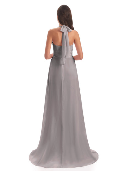 Ensley Court Train High-low Halter Chiffon Bridesmaid Dresses