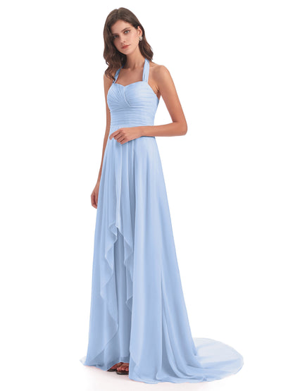Ensley Court Train High-low Halter Chiffon Bridesmaid Dresses