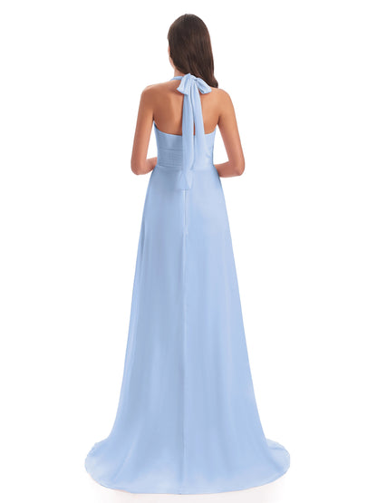 Ensley Court Train High-low Halter Chiffon Bridesmaid Dresses