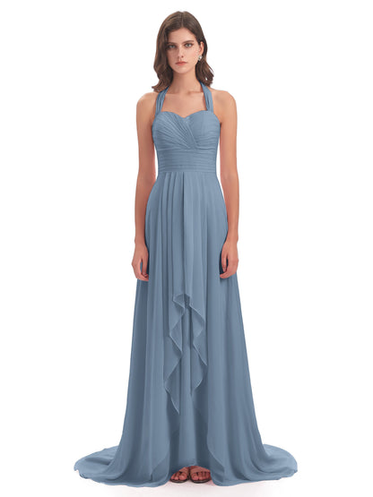 Ensley Court Train High-low Halter Chiffon Bridesmaid Dresses