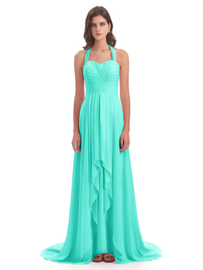 Ensley Court Train High-low Halter Chiffon Bridesmaid Dresses