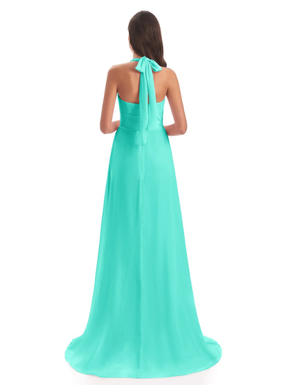 Ensley Court Train High-low Halter Chiffon Bridesmaid Dresses