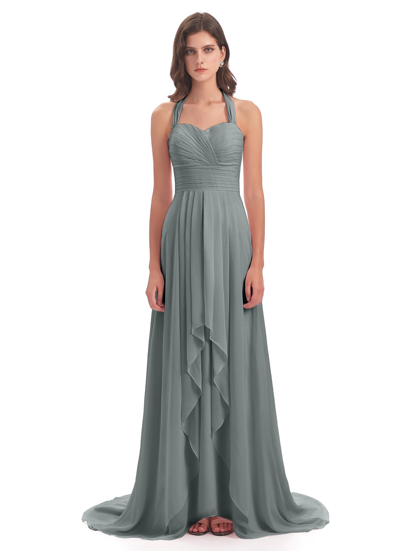 Ensley Court Train High-low Halter Chiffon Bridesmaid Dresses