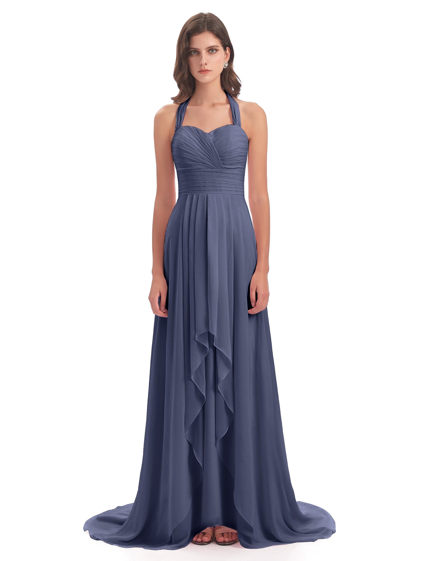 Ensley Court Train High-low Halter Chiffon Bridesmaid Dresses