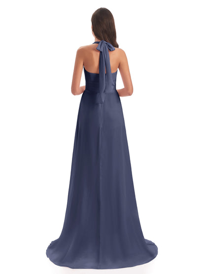 Ensley Court Train High-low Halter Chiffon Bridesmaid Dresses