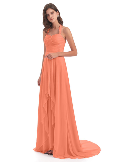Ensley Court Train High-low Halter Chiffon Bridesmaid Dresses