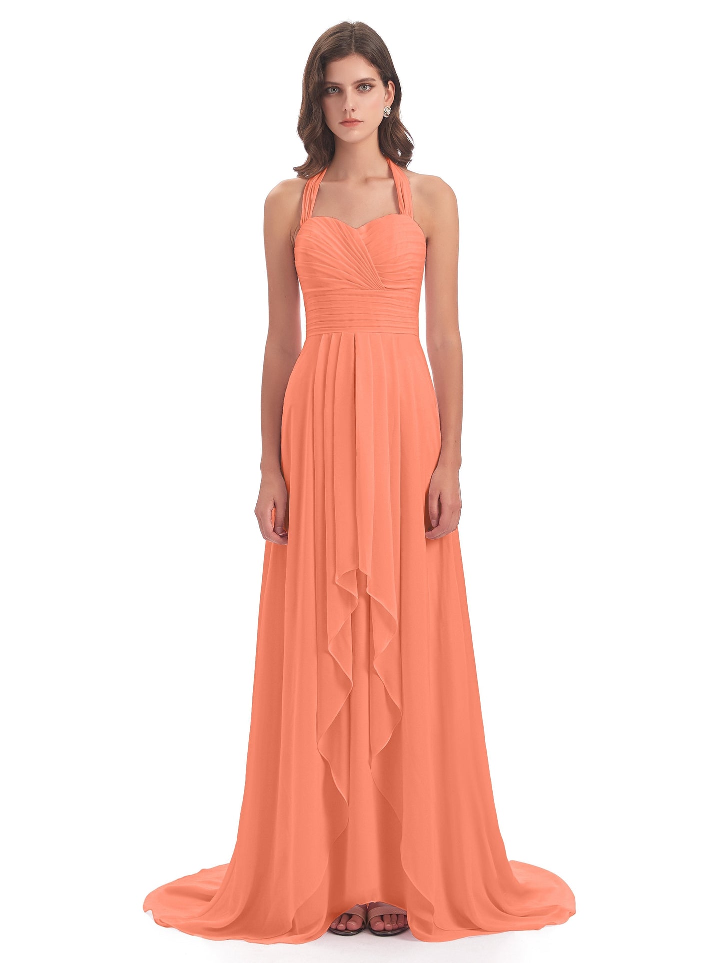 Ensley Court Train High-low Halter Chiffon Bridesmaid Dresses