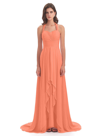 Ensley Court Train High-low Halter Chiffon Bridesmaid Dresses