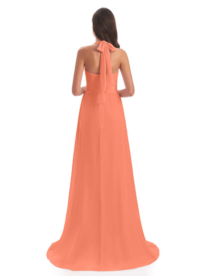 Ensley Court Train High-low Halter Chiffon Bridesmaid Dresses