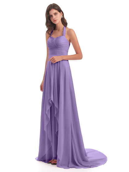 Ensley Court Train High-low Halter Chiffon Bridesmaid Dresses