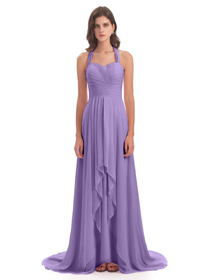 Ensley Court Train High-low Halter Chiffon Bridesmaid Dresses