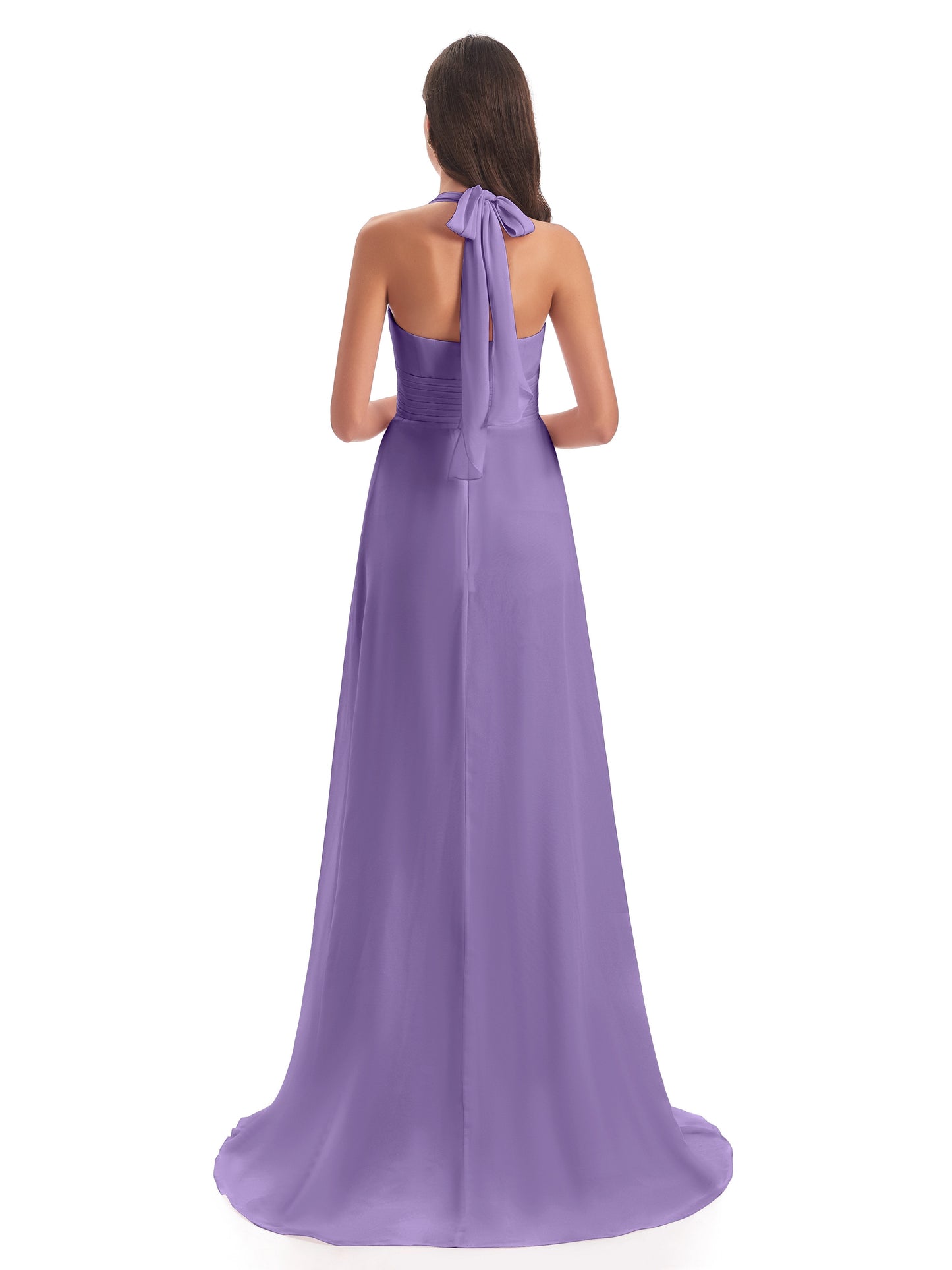 Ensley Court Train High-low Halter Chiffon Bridesmaid Dresses