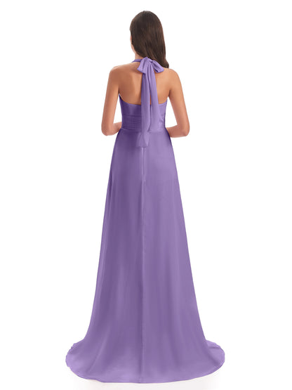 Ensley Court Train High-low Halter Chiffon Bridesmaid Dresses
