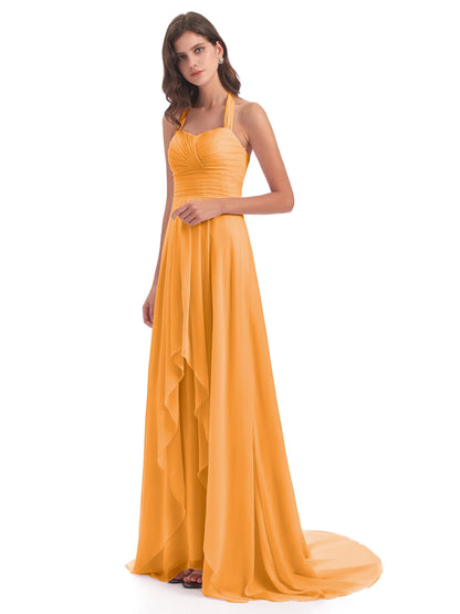 Ensley Court Train High-low Halter Chiffon Bridesmaid Dresses