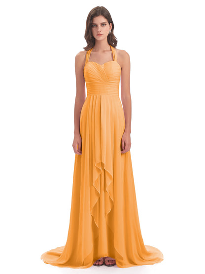 Ensley Court Train High-low Halter Chiffon Bridesmaid Dresses