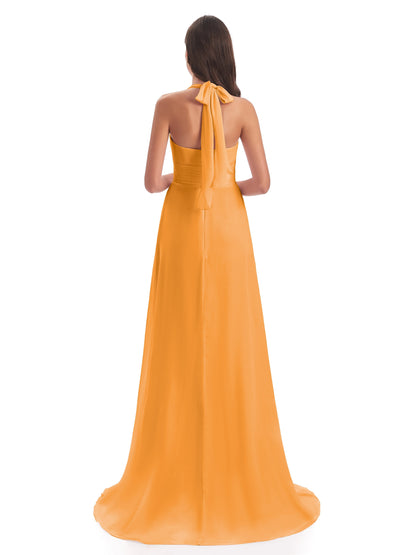 Ensley Court Train High-low Halter Chiffon Bridesmaid Dresses