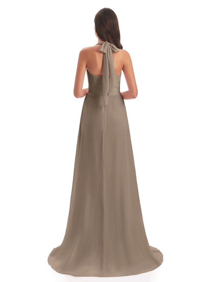 Ensley Court Train High-low Halter Chiffon Bridesmaid Dresses