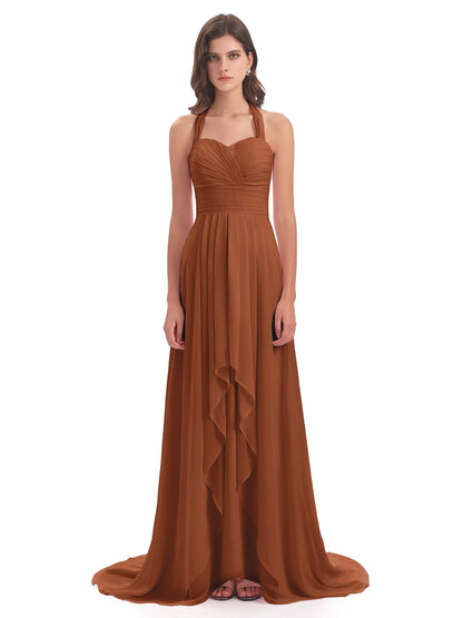 Ensley Court Train High-low Halter Chiffon Bridesmaid Dresses